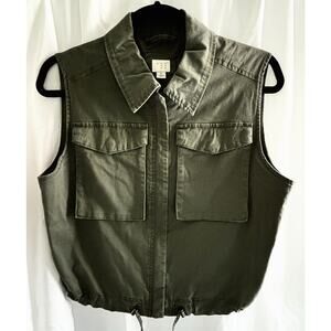 Sleeveless Women's Zip Vest w Pockets Size M Drawstring at Waist/Hips, Pockets